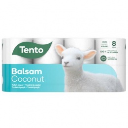 Toalettpapír, 3 rétegű, kistekercses, 8 tekercs, TENTO "Balsam Coconut", fehér